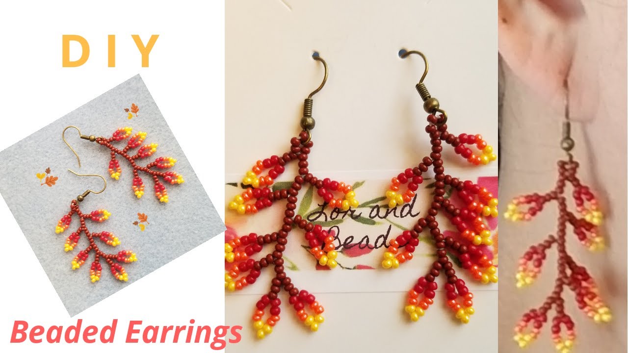 DIY How to make Autumn Leaves Beaded Earrings / Aretes / Orecchini / All Seed Beads Tutorial # 195