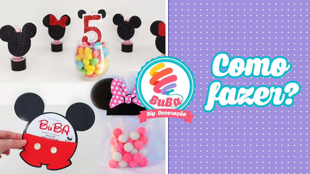 Passo a passo de Festa Simples Mickey e Minnie - Lembrancinha, convite, vela e personalizados.