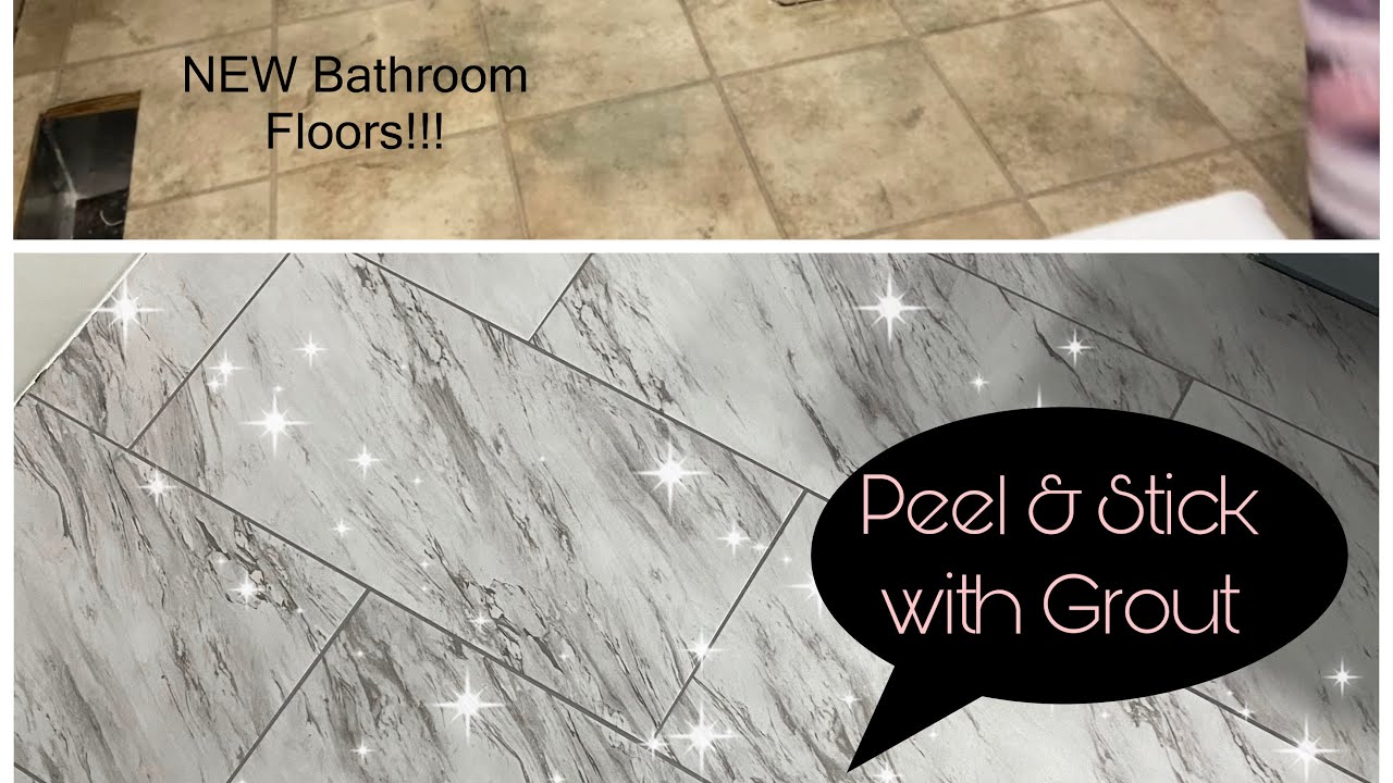 PEEL & STICK with GROUT// New Bathroom Floor!! DIY