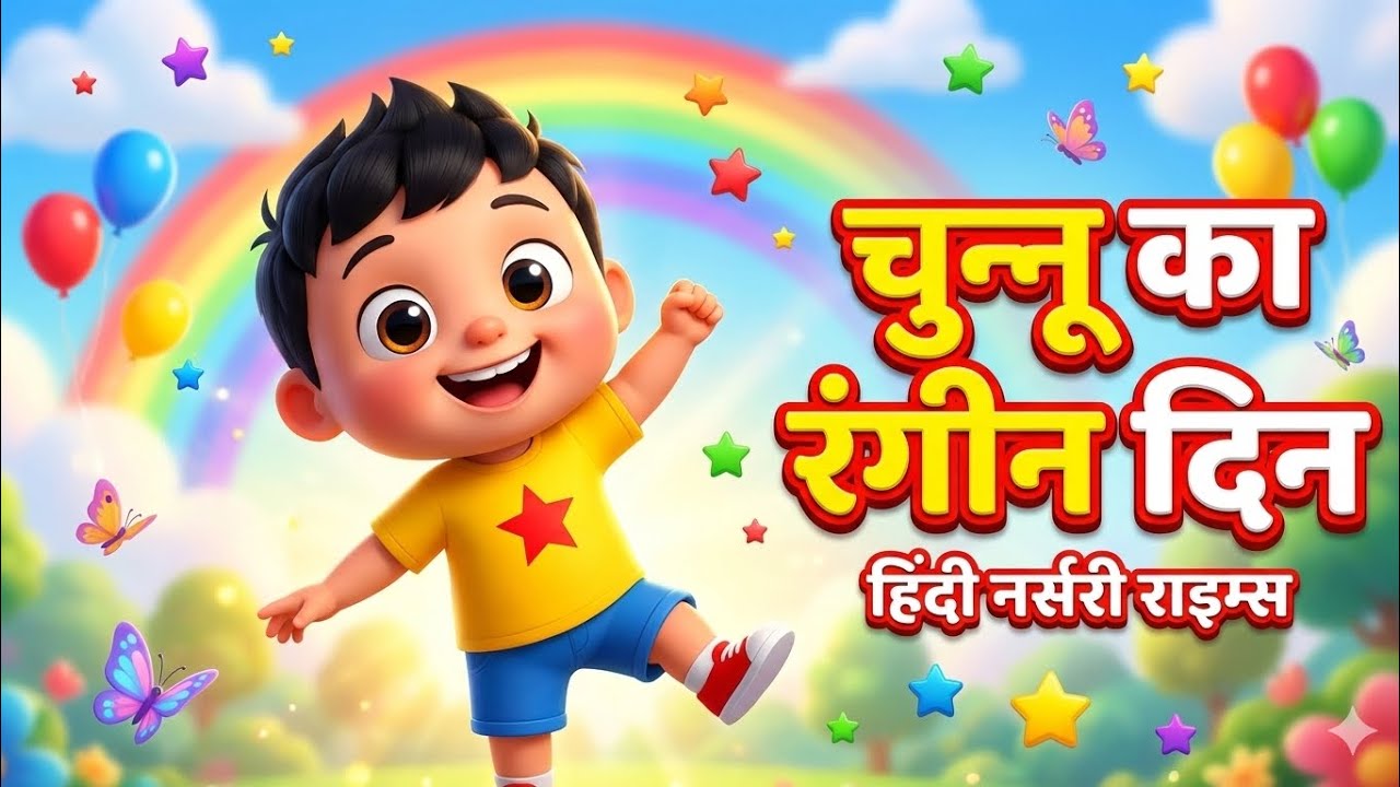 चुन्नू का रंगीन दिन 🌈 | हिंदी नर्सरी राइम | बच्चों का गाना | Hindi Kids Rhymes | Cartoon Poem