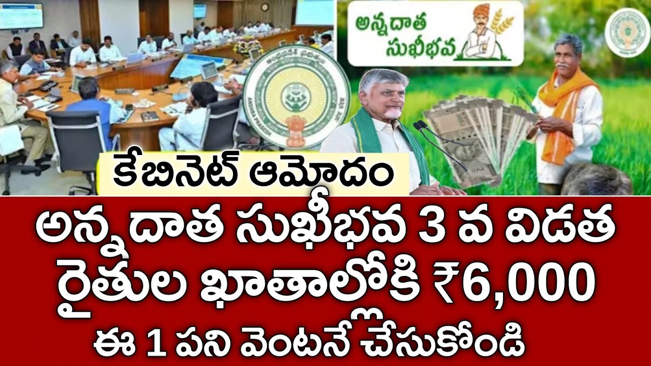 కేబినెట్ ఆమోదం ఈనెల 20నుండి రైతుల ఖాతాల్లోకి అన్నదాత సుఖీభవ 3వ విడత ₹6000|annadata sukibhava status