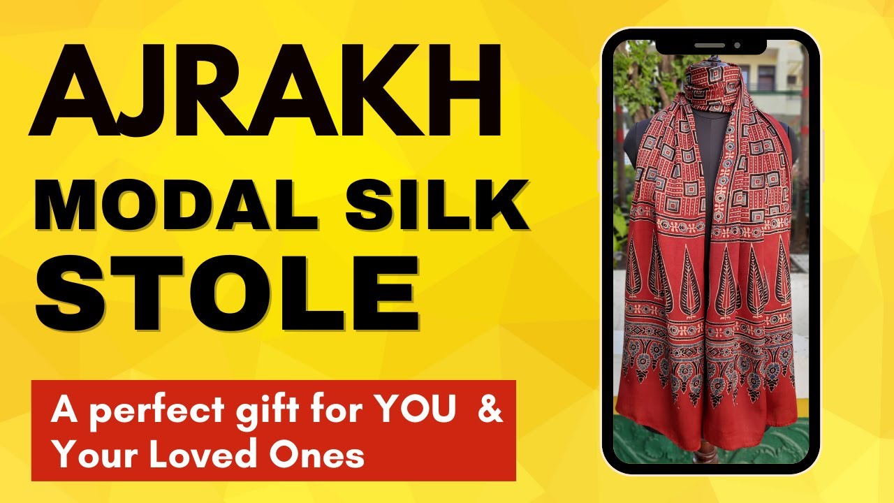 Modal Silk Stole - Ajrakh Hand Block Print