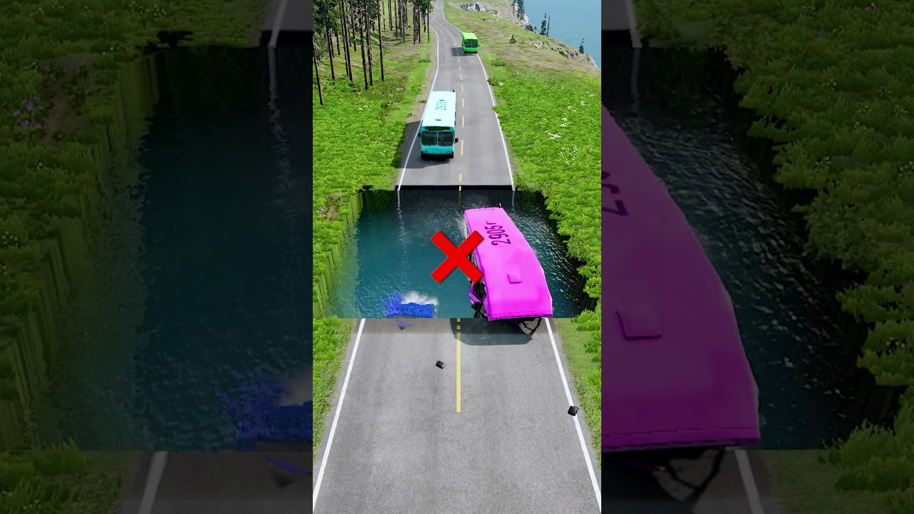 Bus vs water pit 