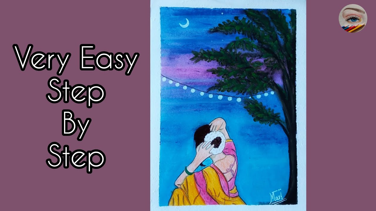 Easy And Beautiful Scenery Drawing With Women  ♥️🥰 |@MadhuraTaldevkar 