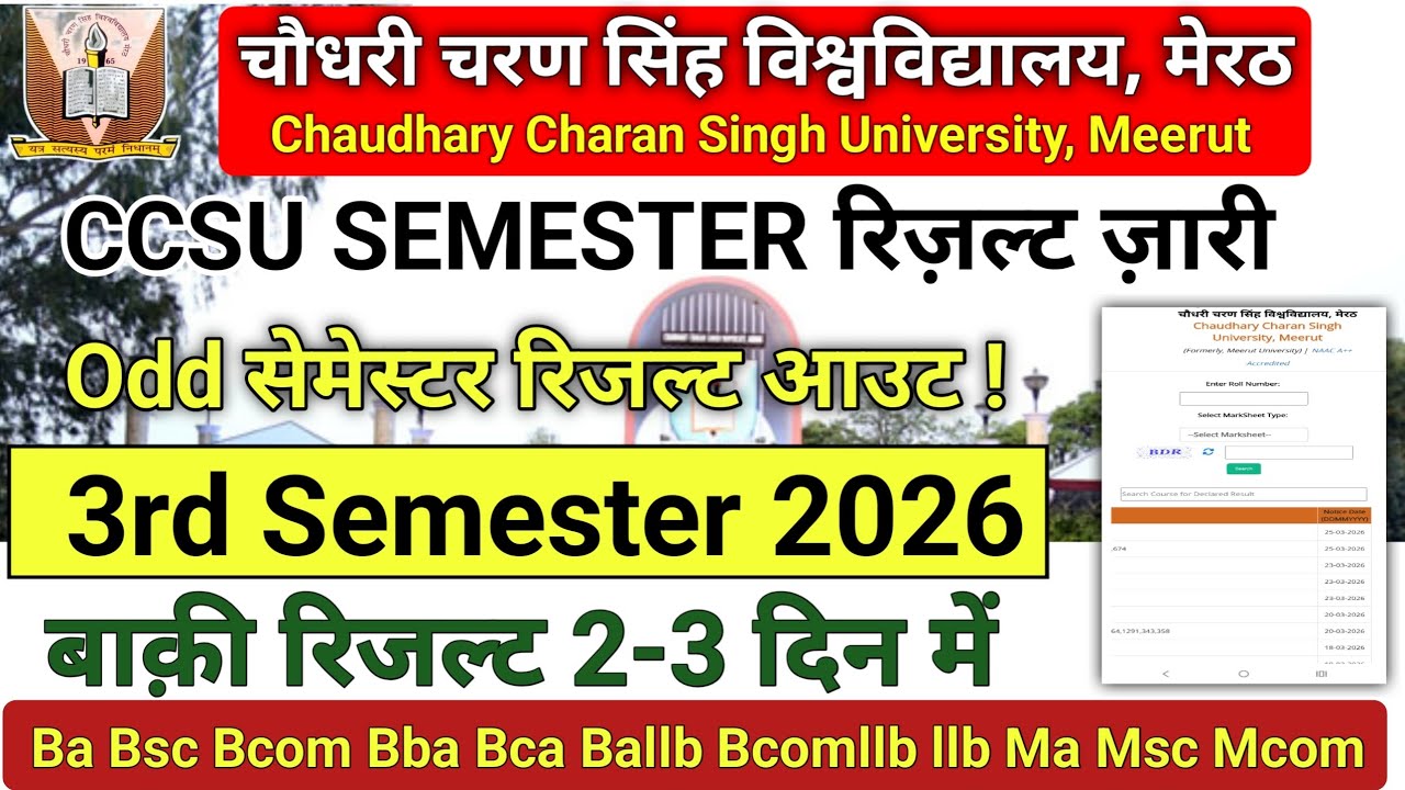 🔥 CCSU 3rd Semester Result 2026 OUT | 1st Semester Result kab ❓| BA BSc BCom BBA BCA Result Update 🚨