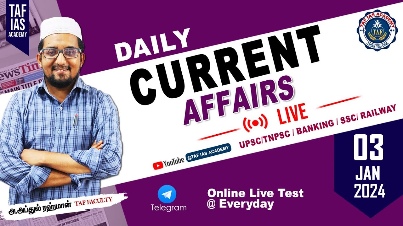 🛑 LIVE : DAILY CURRENT AFFAIRS | JAN  03 2024 | JANUARY MONTH CURRENT AFFAIRS | TAF