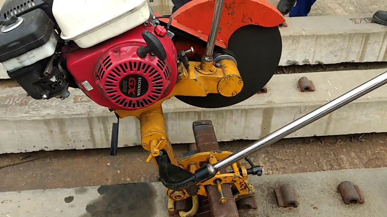 Rail cutting using by disc cutting machine..
