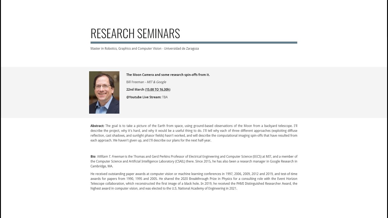 Bill Freeman - Research Seminars, Universidad de Zaragoza