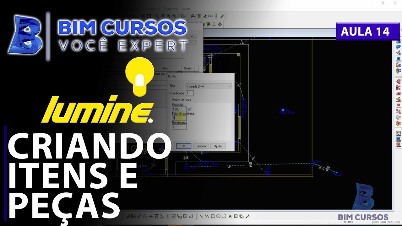 Aula 10 - Cadastro de lâmpadas - tomadas - outros itens e peças no Lumine - BIM CURSOS
