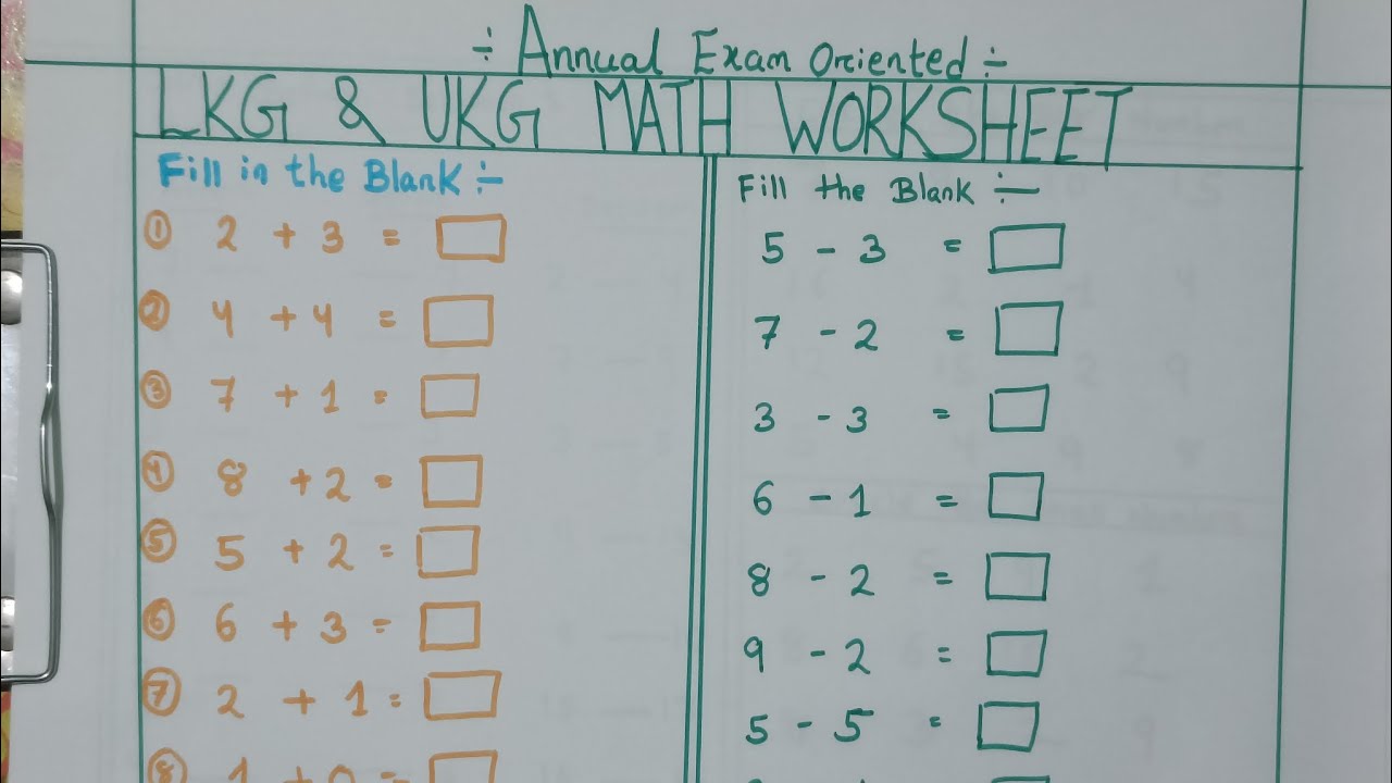 LKG AND UKG MATH WORKSHEET || EXAM ORIENTED PRACTICE SET