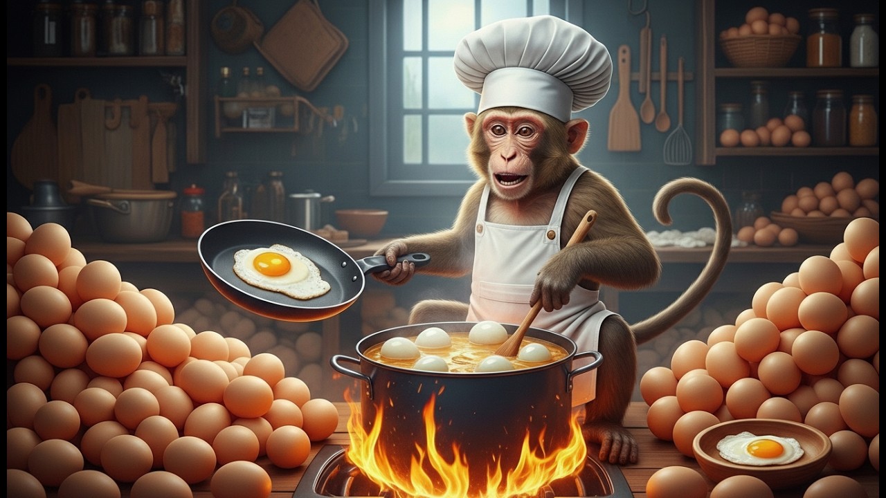 बंदरों ने बत्तखें पालीं, फिर बत्तखों के अंडे पकाए।। Boiled Duck Eggs Village Life of Monkey #monkey