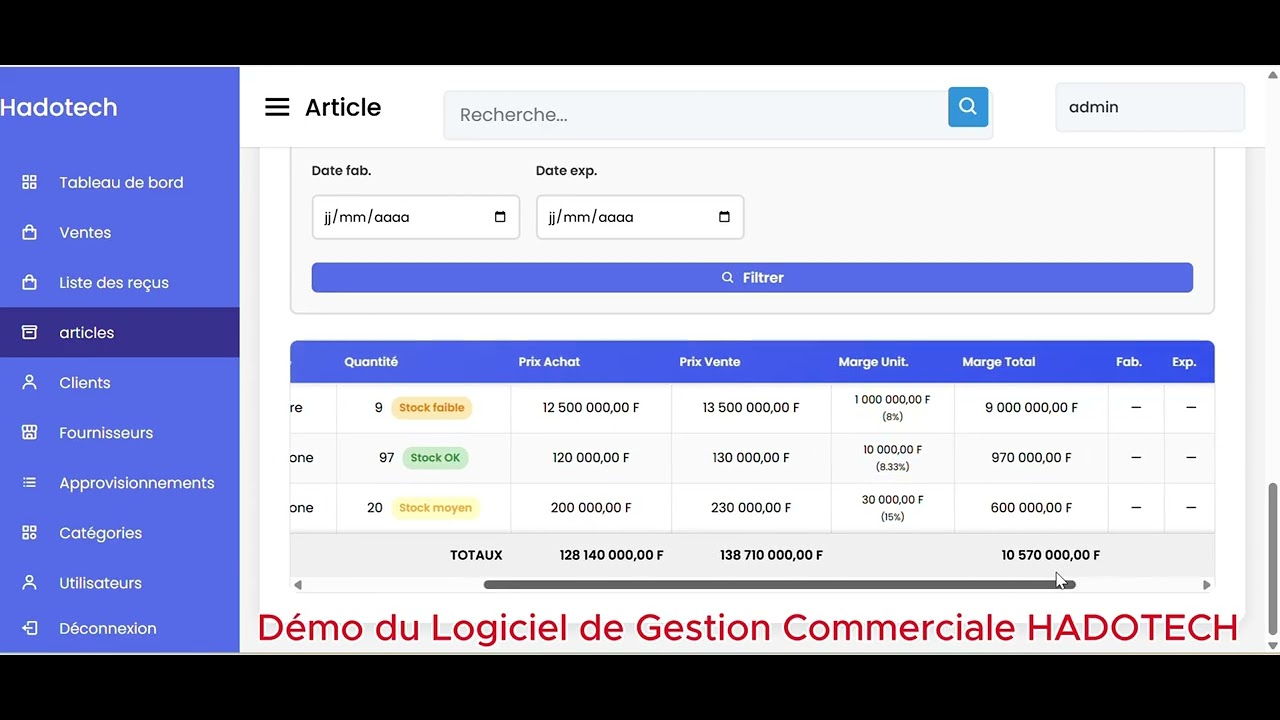 DEMO DU LOGICIEL DE GESTION COMMERCIALE HADOTECH 