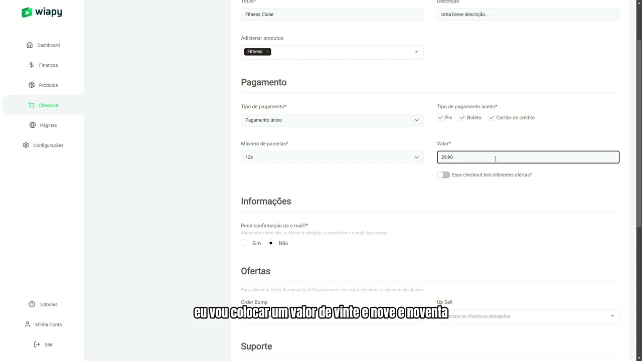 Como criar o checkout e pegar o link de venda na Wiapy