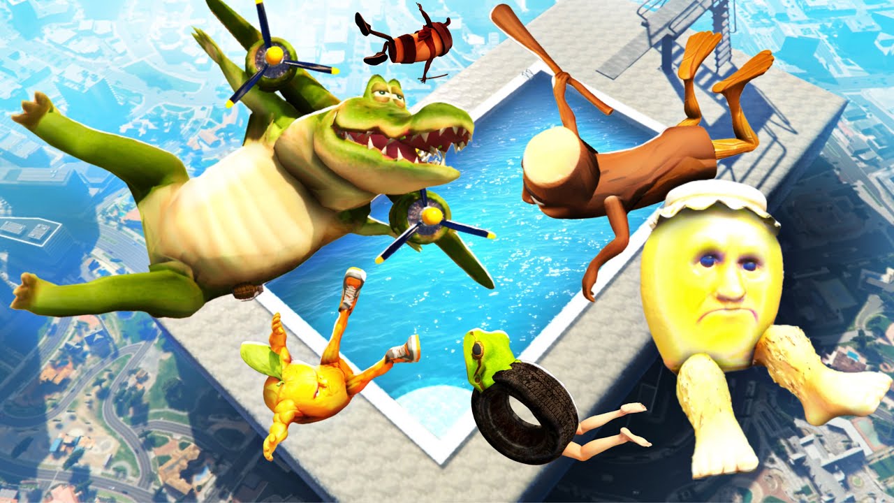 GTA 5 Ballerina Cappuccina and Tralalero Tralala Band Jumping Ragdolls into Giant Pool