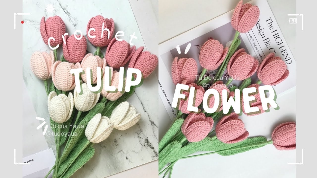 🌷 HƯỚNG DẪN MÓC HOA TULIP CÁNH NẸP  KẼM  BẰNG LEN | CROCHET  A  TULIP FLOWER.
