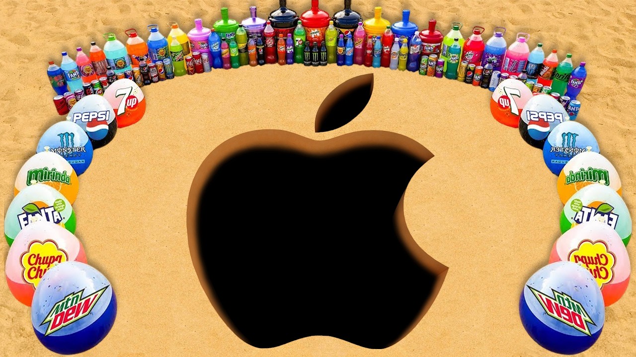 How to Make APPLE Logo with Orbeez, Giant Balloons of Orbeez, Giant Sodas, Big Coca Cola vs Mentos