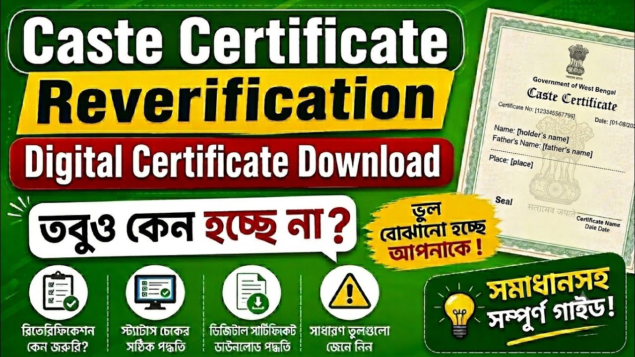 Caste Certificate Reverification | Certificate Download কেন হচ্ছে না? | ভুল বোঝানো হচ্ছে আপনাকে !!