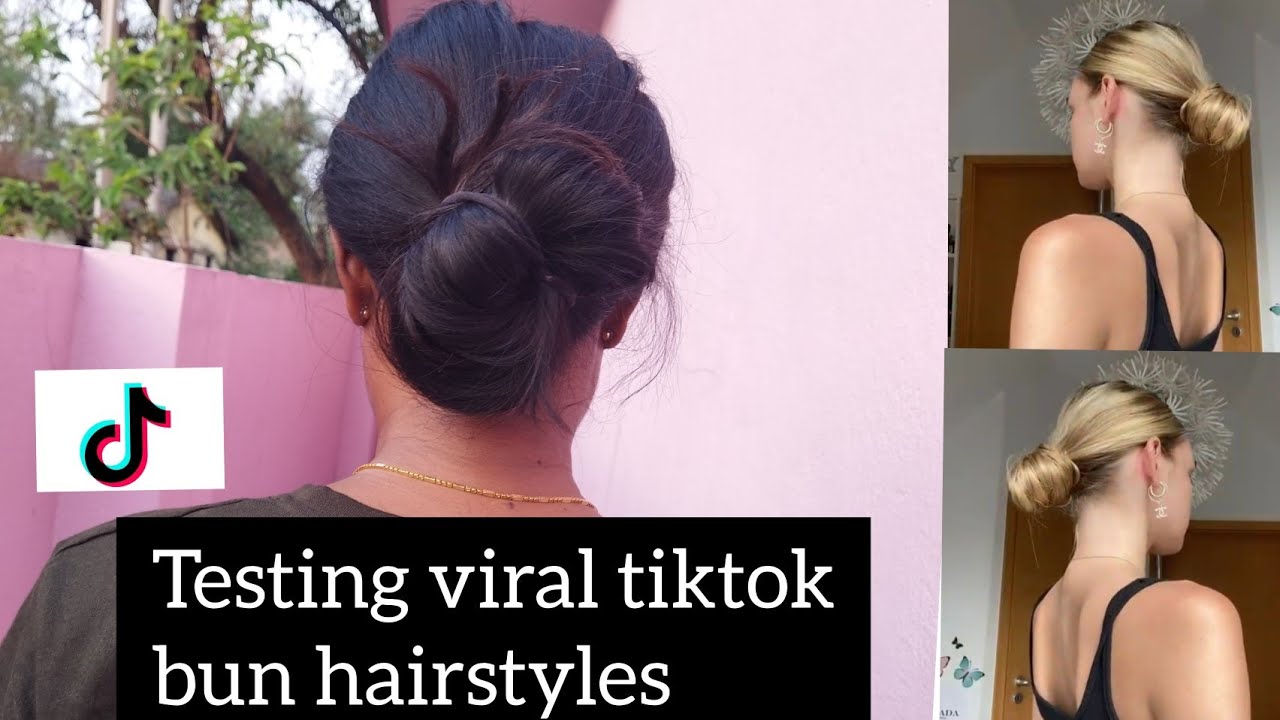 testing viral tiktok bun hairstyles|messy hair bun tutorial tiktok hairstyle