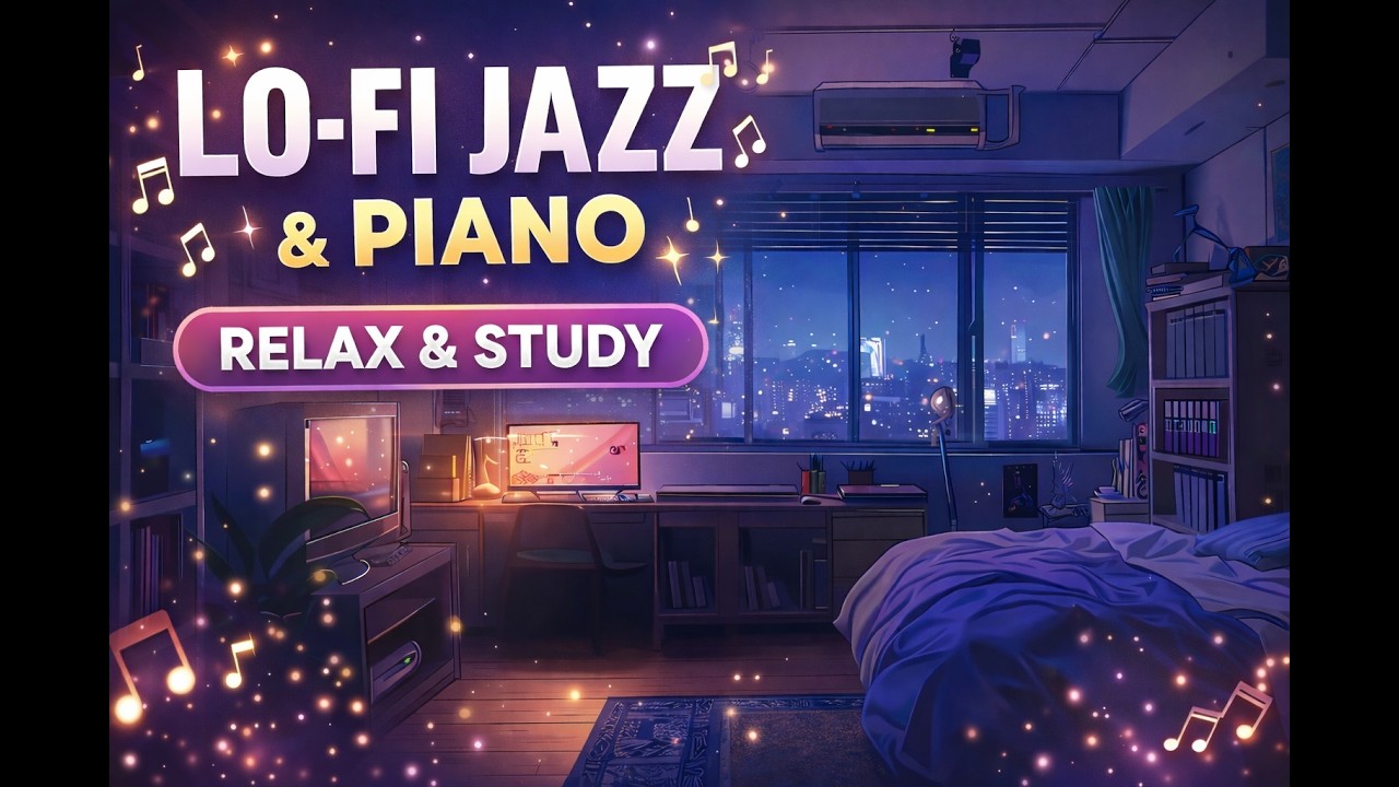 Lofi Jazz Piano Mix | Rainy Night Ambience for Studying & Sleeping | 2 Hours