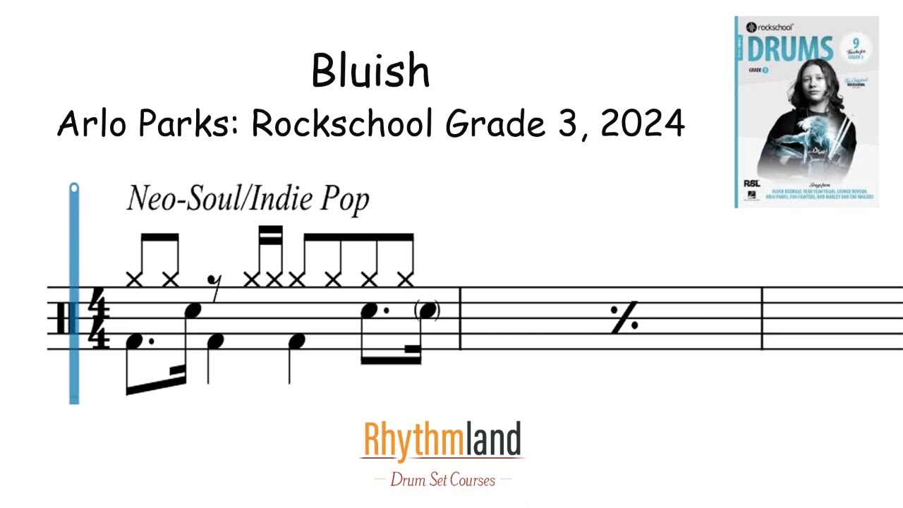 'Bluish' - Rockschool Grade 3 Drum Score | Full Play-Along (2024)