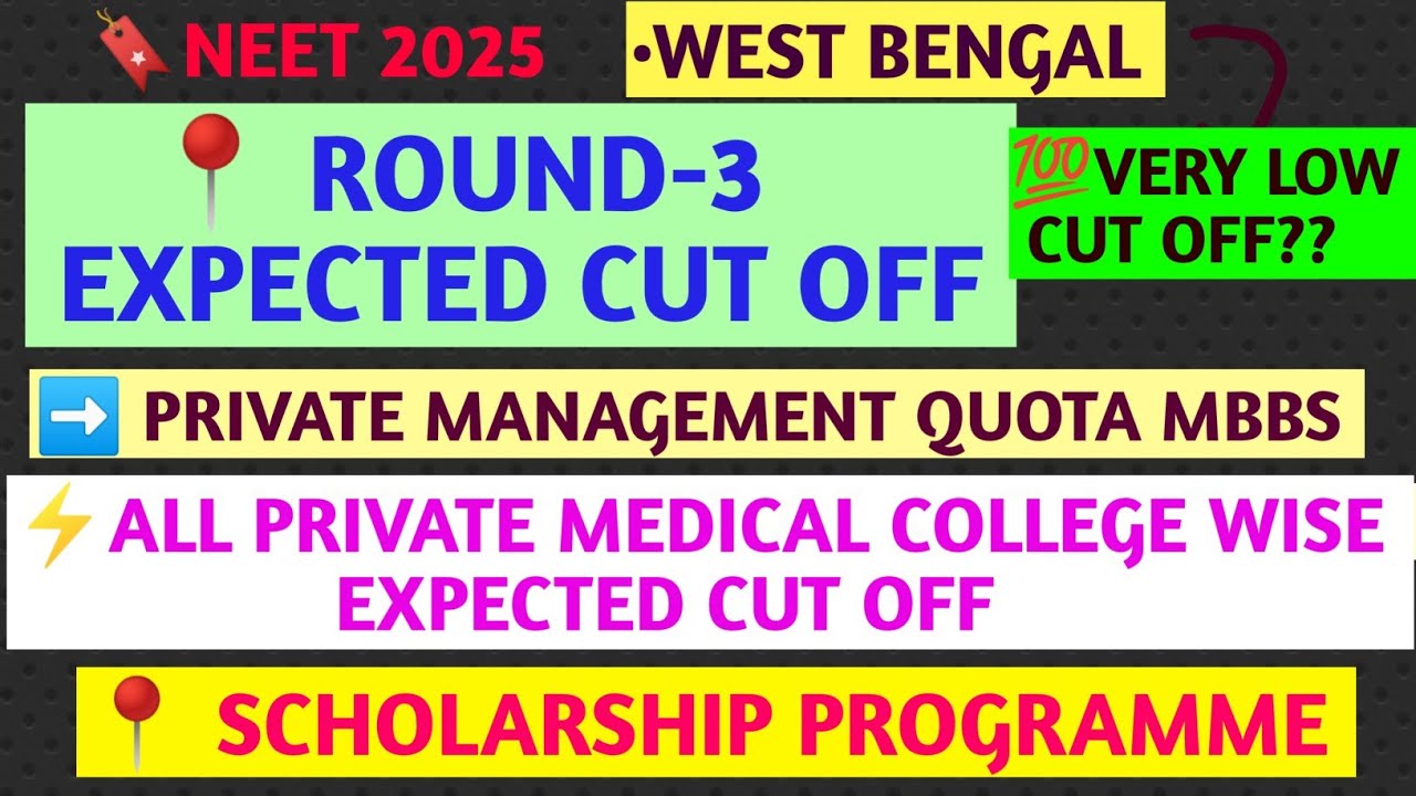 MANAGEMENT QUOTA MBBS EXPECTED CUT OFF ROUND-3, WEST BENGAL, NEET 2025,