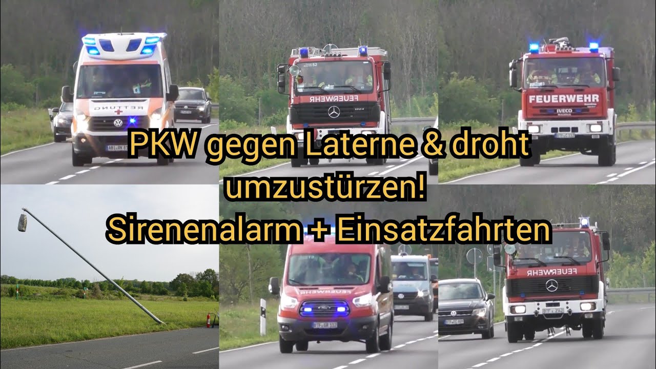 📢 DS977 SIRENENALARM! - PKW gegen Laterne & droht umzustürzen! Einsatzfahrt FF Greppin + Bitterfeld