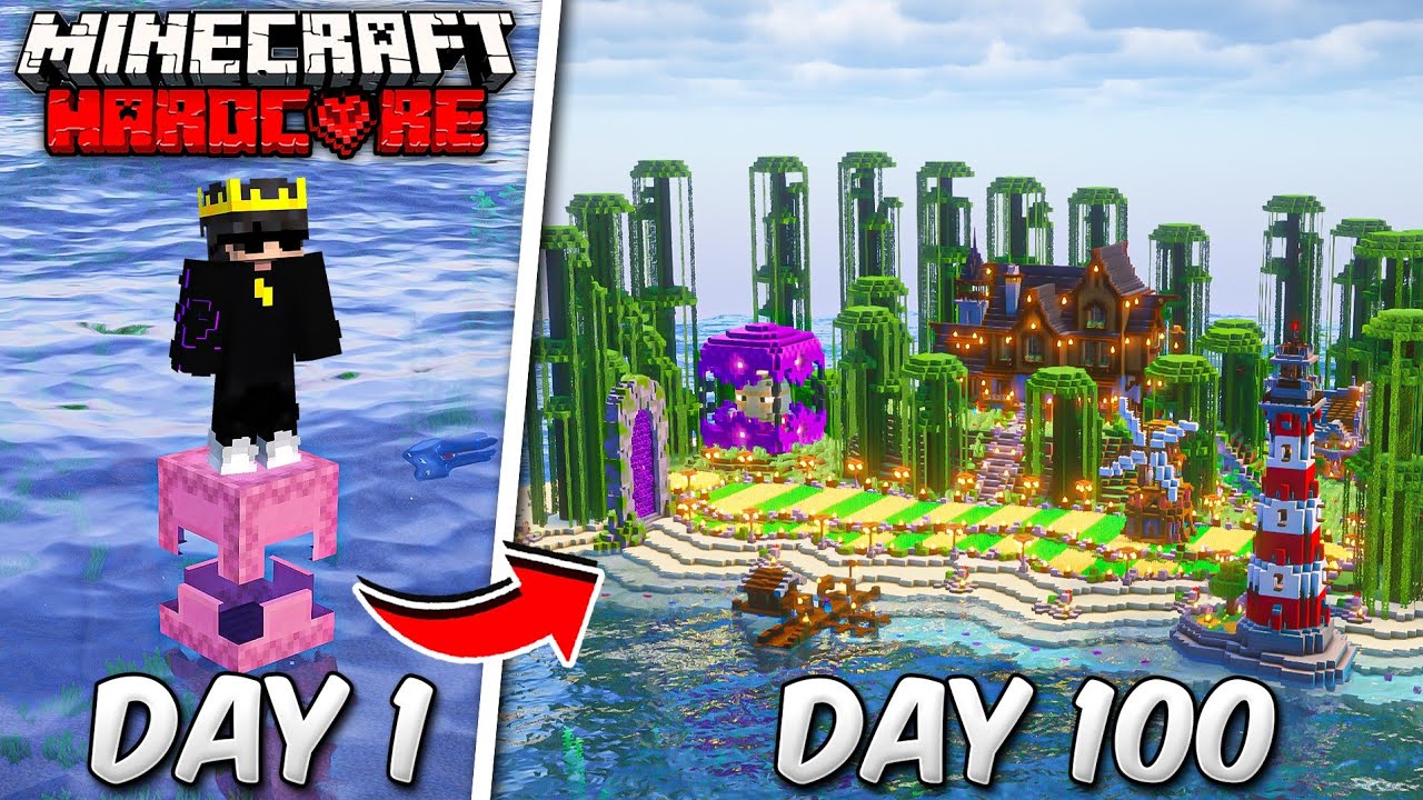 I Survived 100 Days on Single Shulker Ocean Only World in Minecraft Hardcore