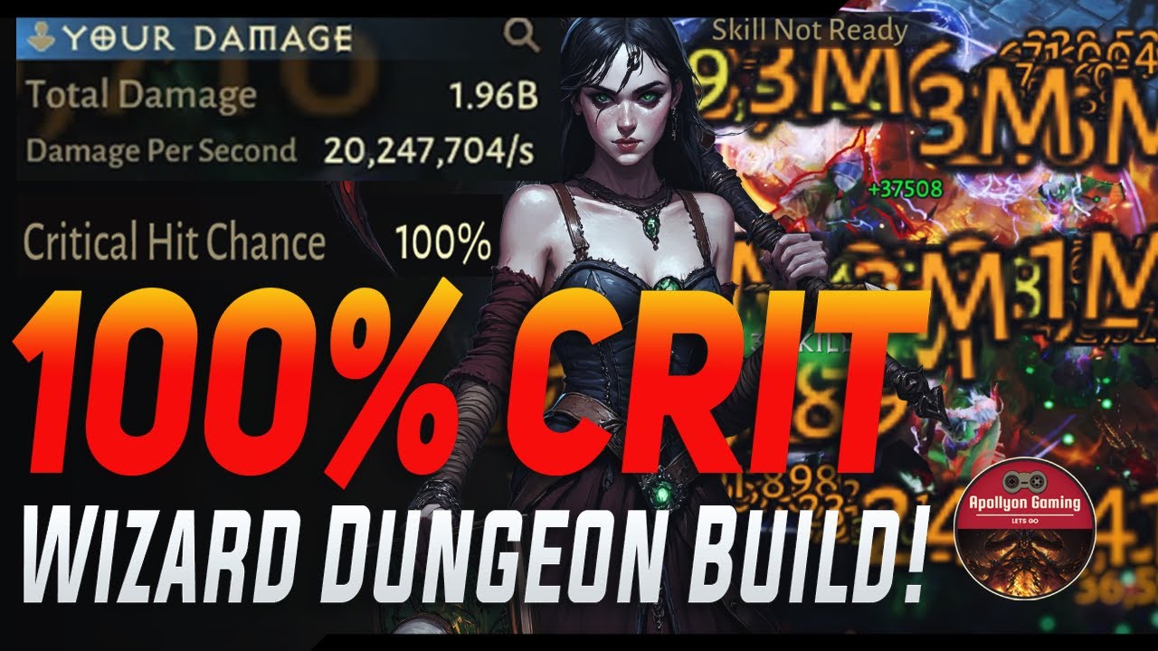 100% шанс крита. Сборка подземелья волшебника — всё умирает, когда вы двигаетесь.