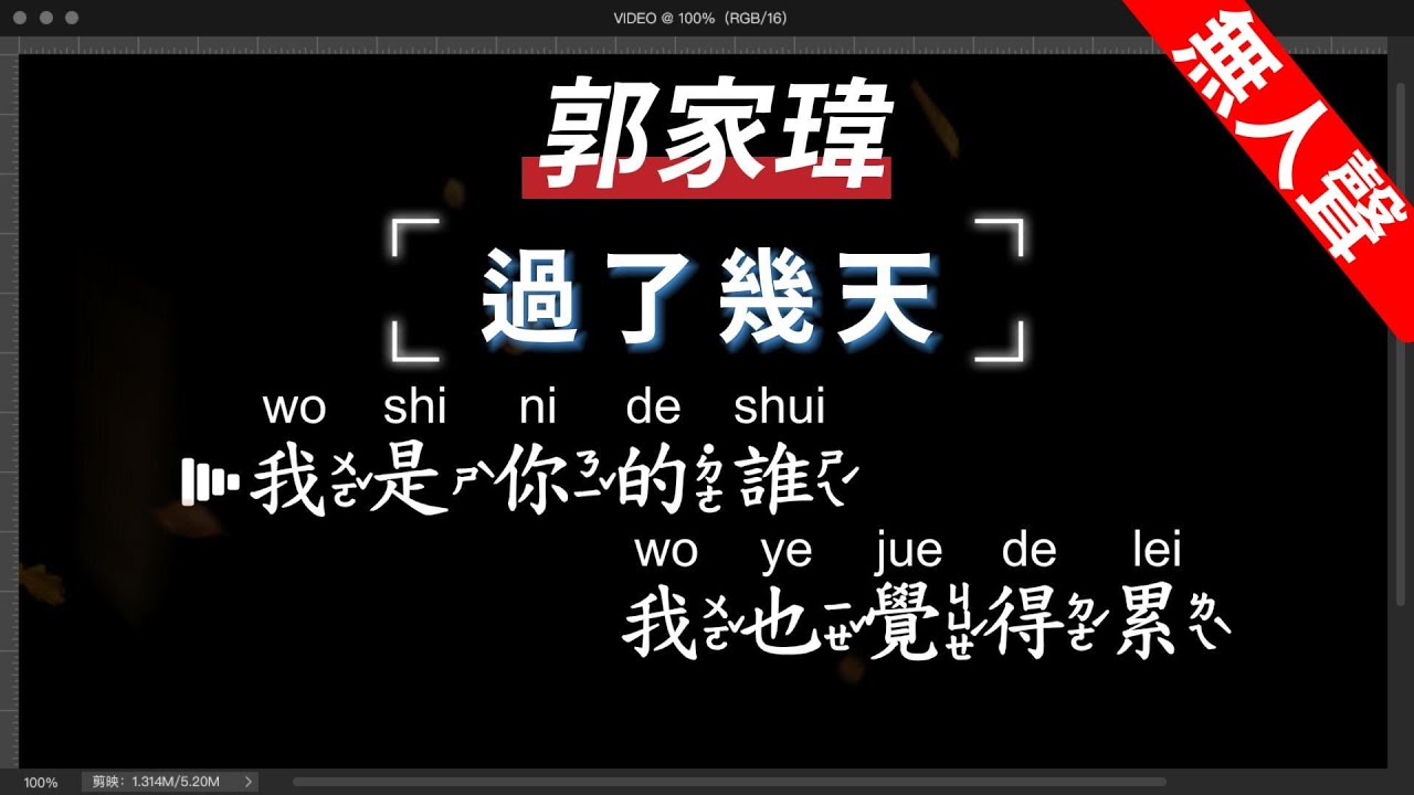 郭家瑋 - 過了幾天   無人聲伴奏KTV字幕+繁體Mandarin+拼音Pinyin