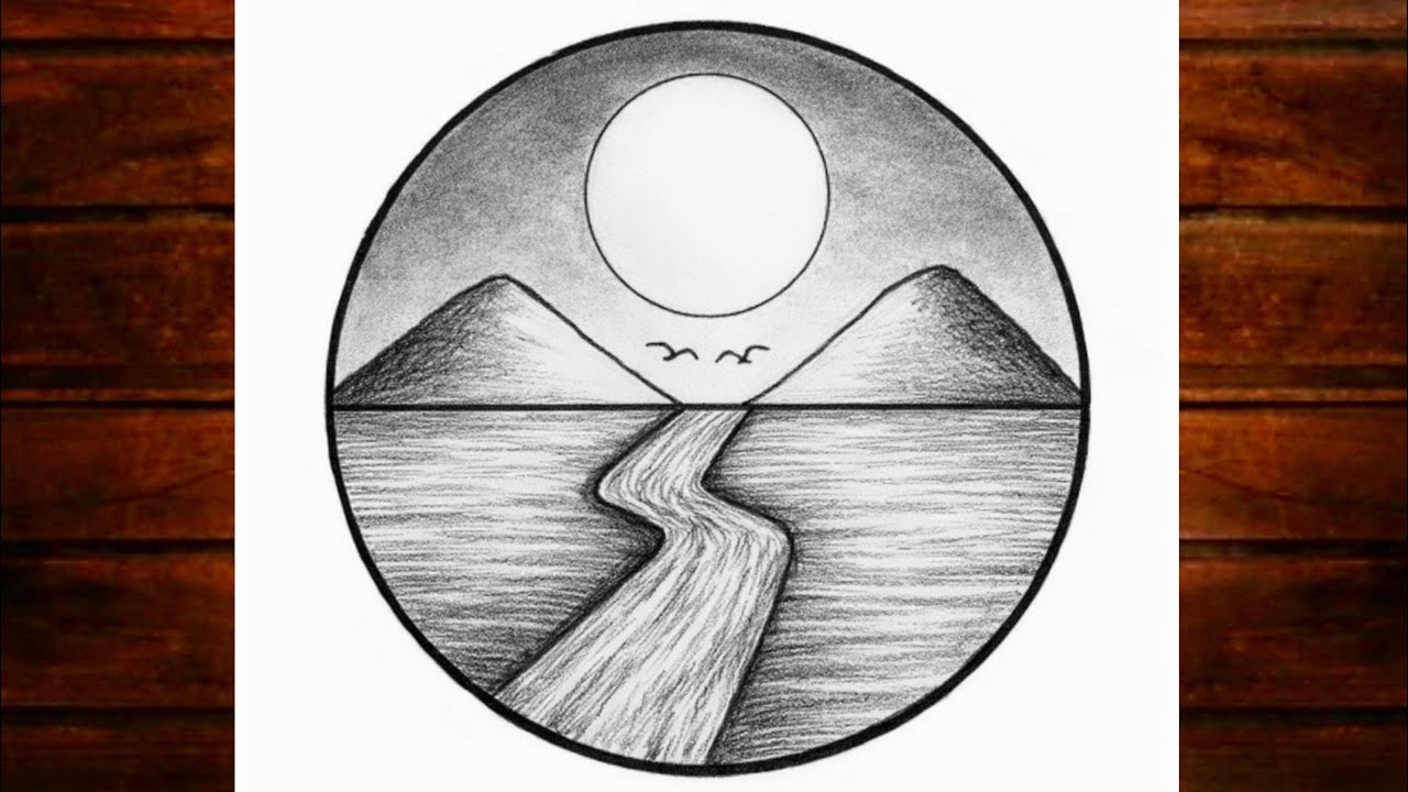 Easy circle scenery drawing /Easy drawing ideas for beginners/ How to draw pencil sketch drawing