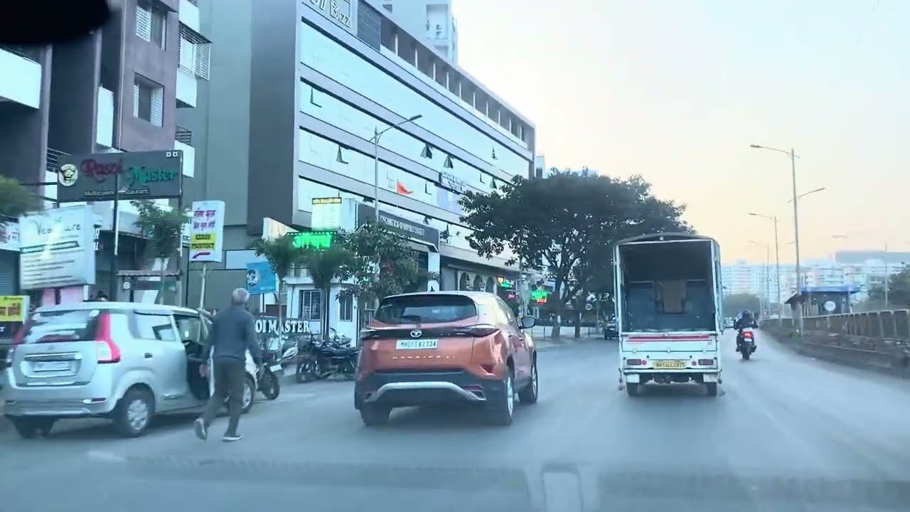 Ravet Pune City Drive | High-Rise Buildings, Highway, Shops & Sunset View