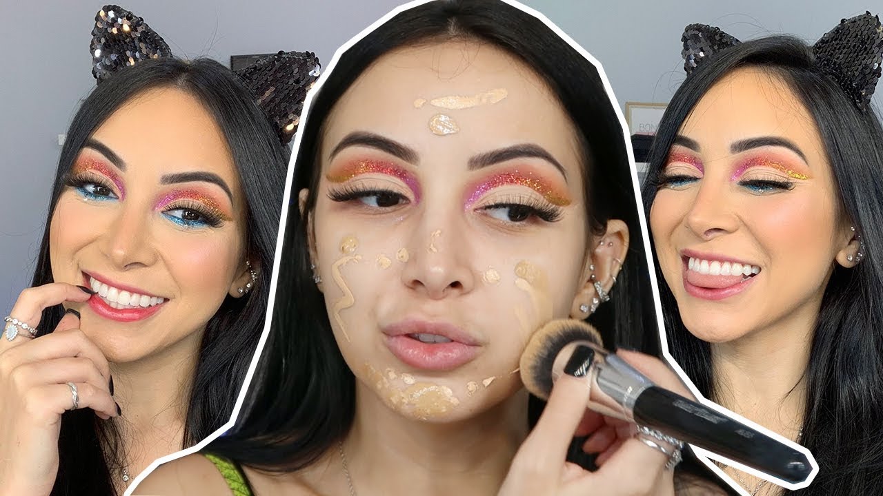 MAQUIAGEM COLORIDA COM GLITTER PARA O CARNAVAL