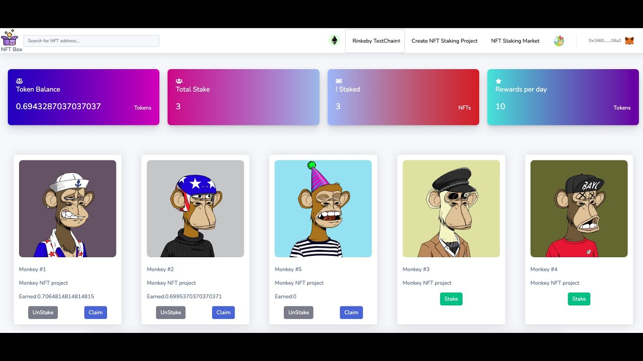 NFTBox-Stake NFT earn tokens,NFT Yield Farming,create NFT Staking Page with any NFT,opensea