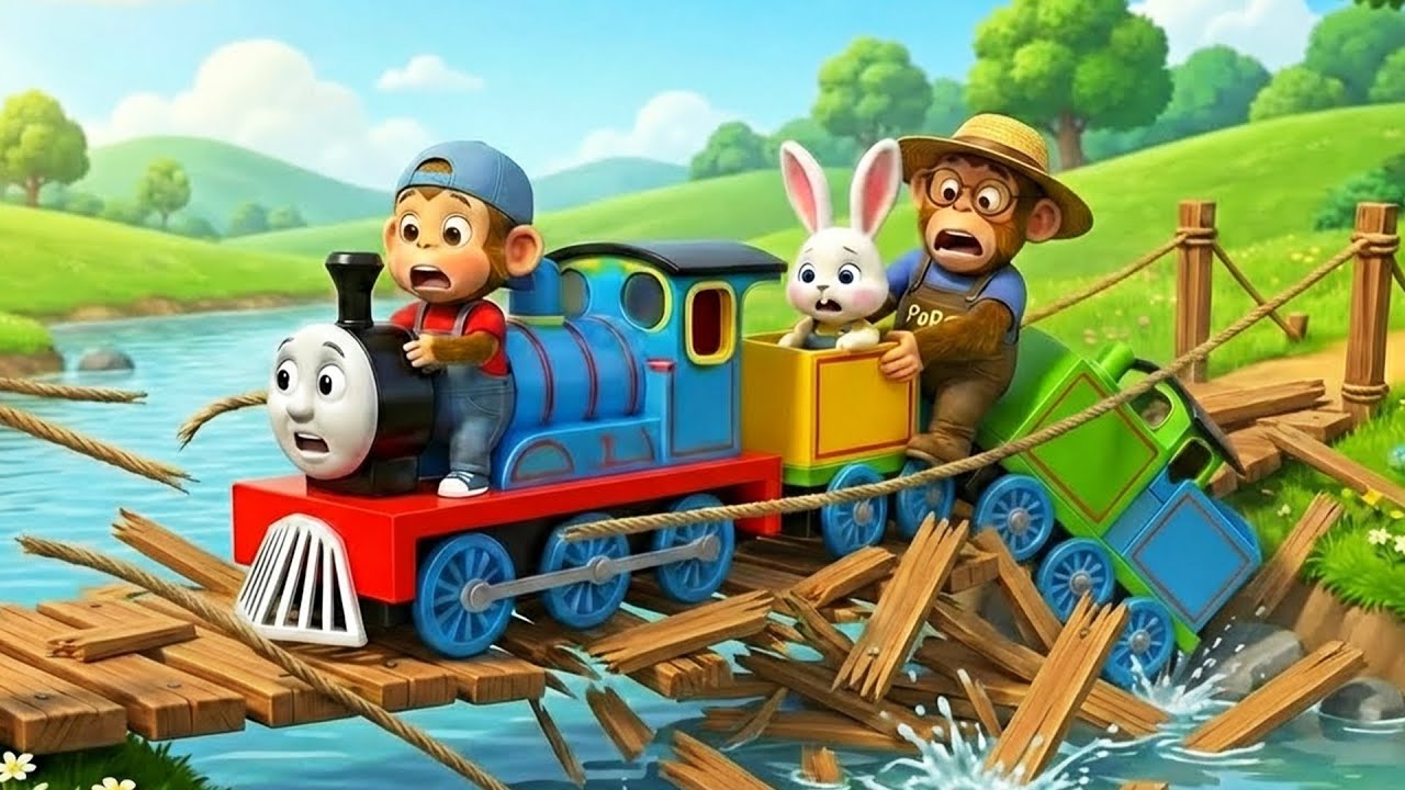 Monkey Funny | Educational Story – Building a Big Thomas Wooden Train | Monkey Cartoon