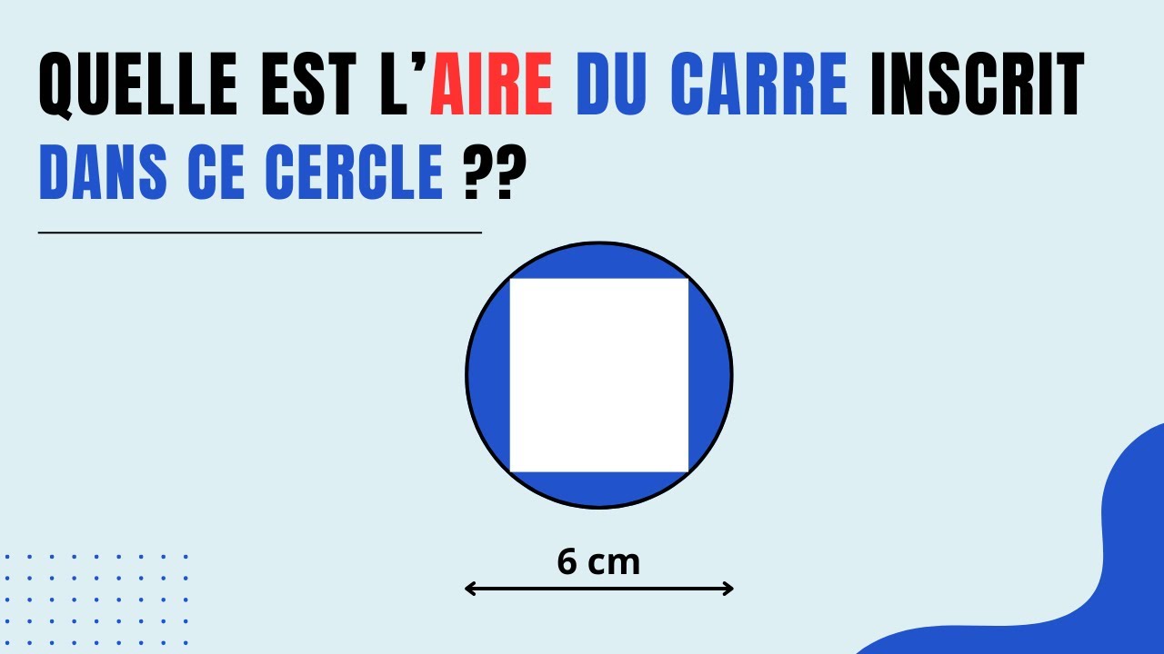 Sauras tu trouver l'aire de ce carré inscrit dans ce cercle ?