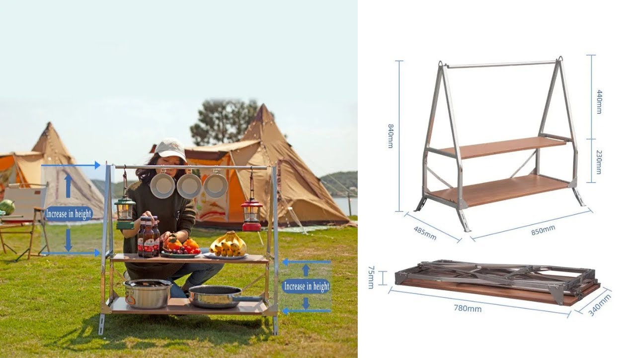 Outdoor Camping Storage Shelf | Portable Folding Stainless Steel Rack for Garden & Travel