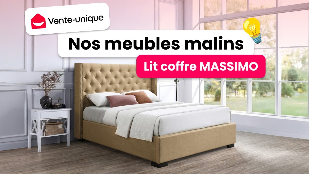 Lit Coffre avec T&ecirc;te de lit Capitonn&eacute;e en tissu MASSIMO