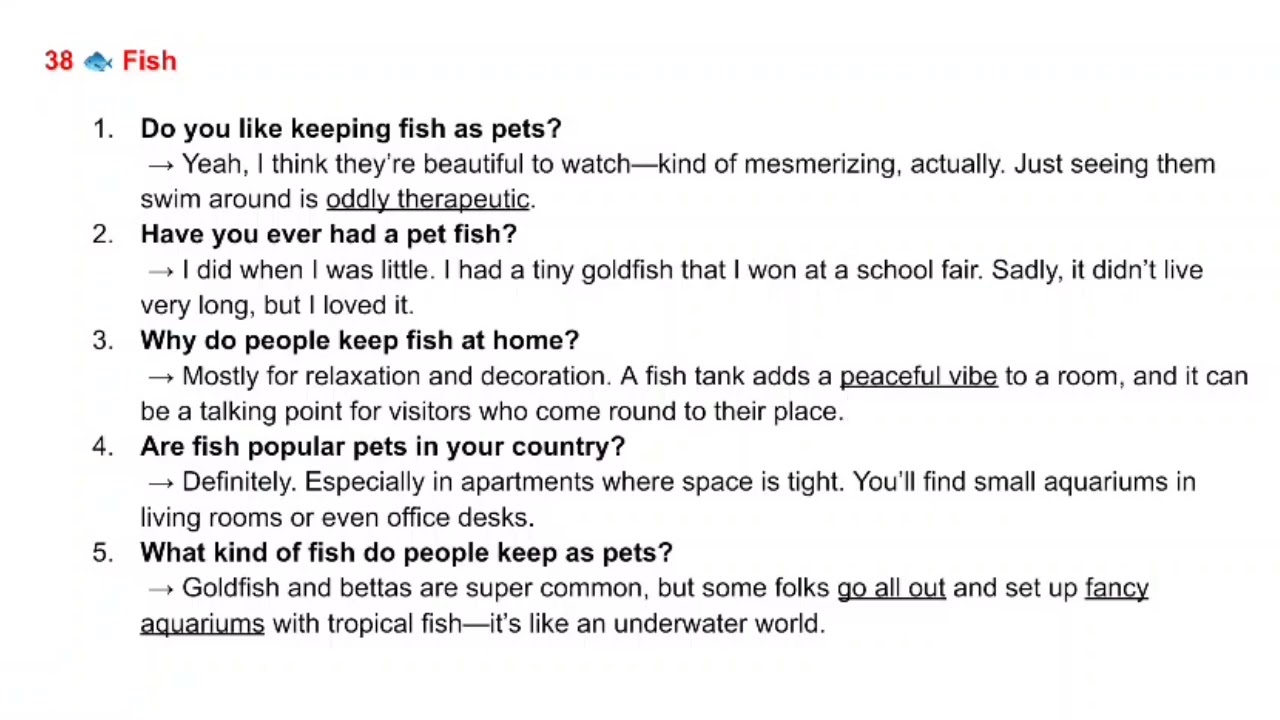 SPEAKING SAMPLES - TOPIC 38 FISH