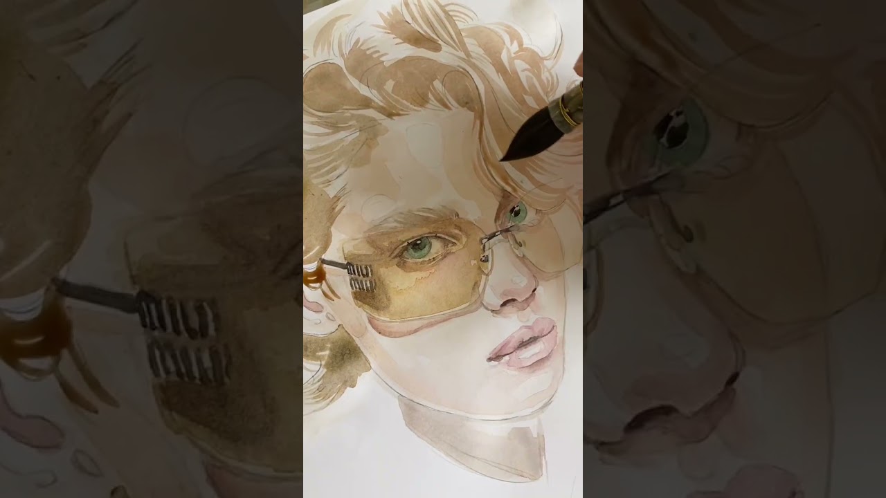 PORTRAIT DRAWING WITH WATERCOLOUR #shorts #fashion #drawing #portrait