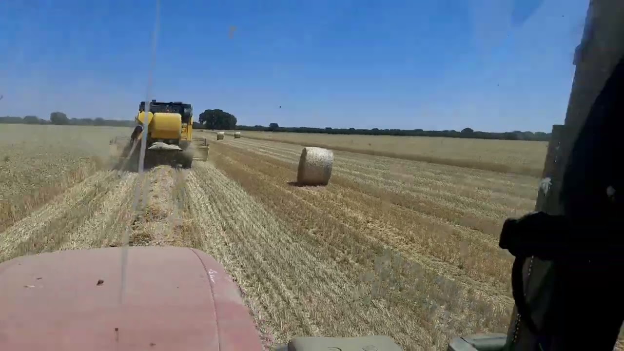New Holland CS 6050 and Case MX 135 making bales