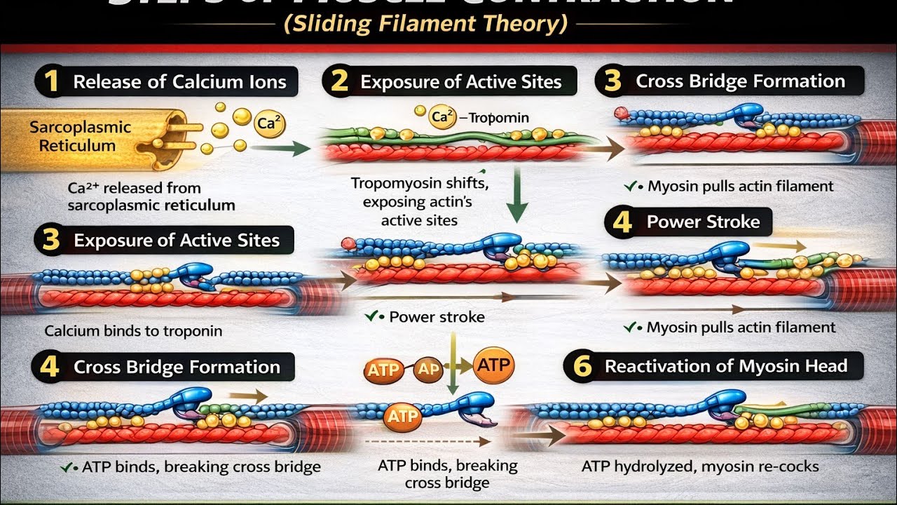 Mechanism of Muscle Contraction (Sliding Filament Model) | Actin–Myosin Interaction | PGT Biology”
