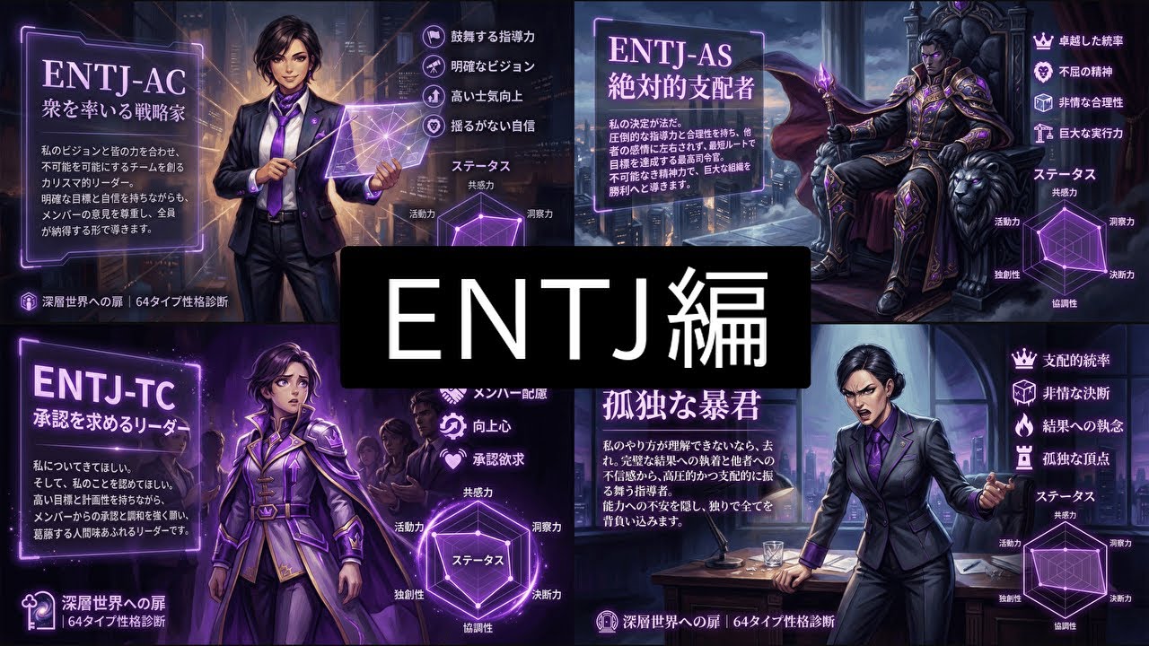 ENTJ AC・AS・TC・TSの性格の違いをステータスから考察【64タイプ性格診断】