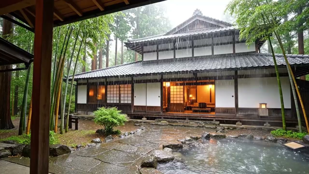 Rain and Piano in a Forest Hotel Room 🌲🌧️ | Cozy Night Ambience for Relaxing, Healing & Better Sleep
