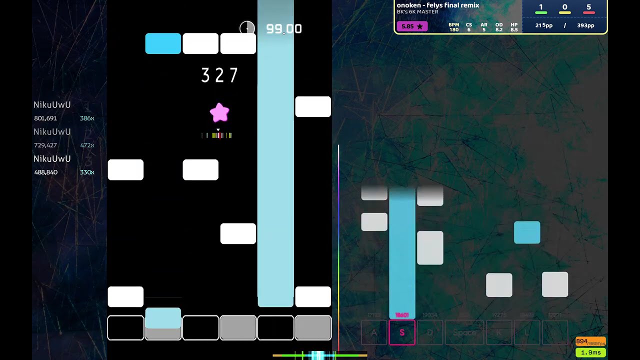 felys final remix [BK's 6K MASTER] ★5.85 97.60% 323pp | osu!mania