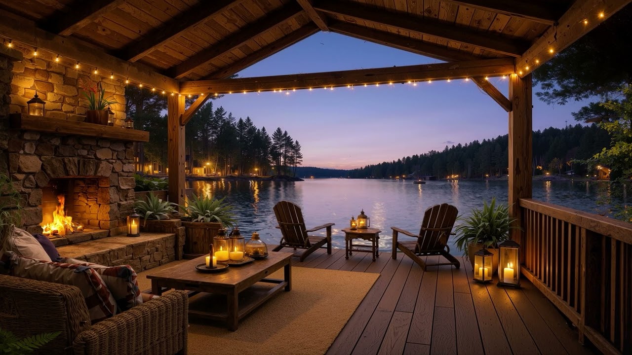 Lakeside Serenity 🌊 | Calm Water Sounds and Warm Fire for 10 Hours of Rest