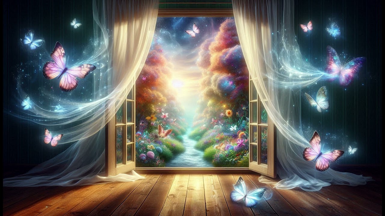 Window with Butterflies / Stream Sound ASMR