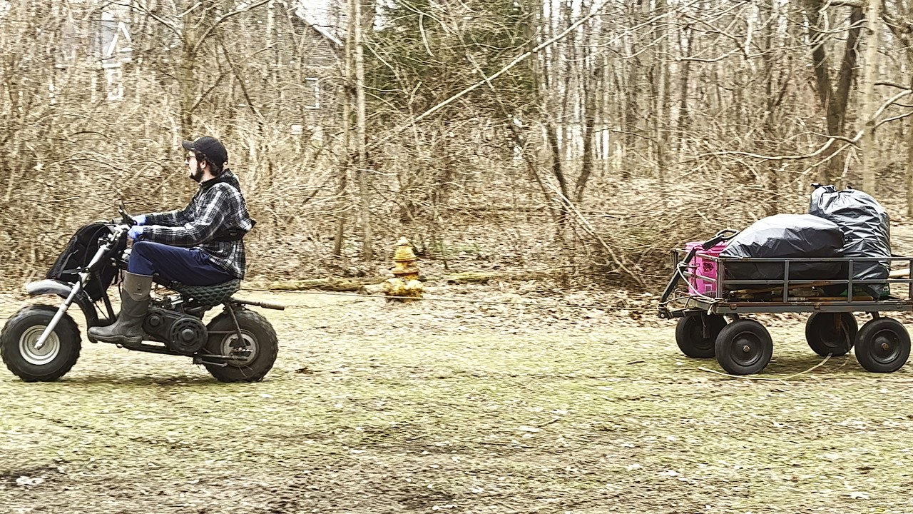 390cc Mini Bike Tows Trash: Cleaning Up The Homestead!