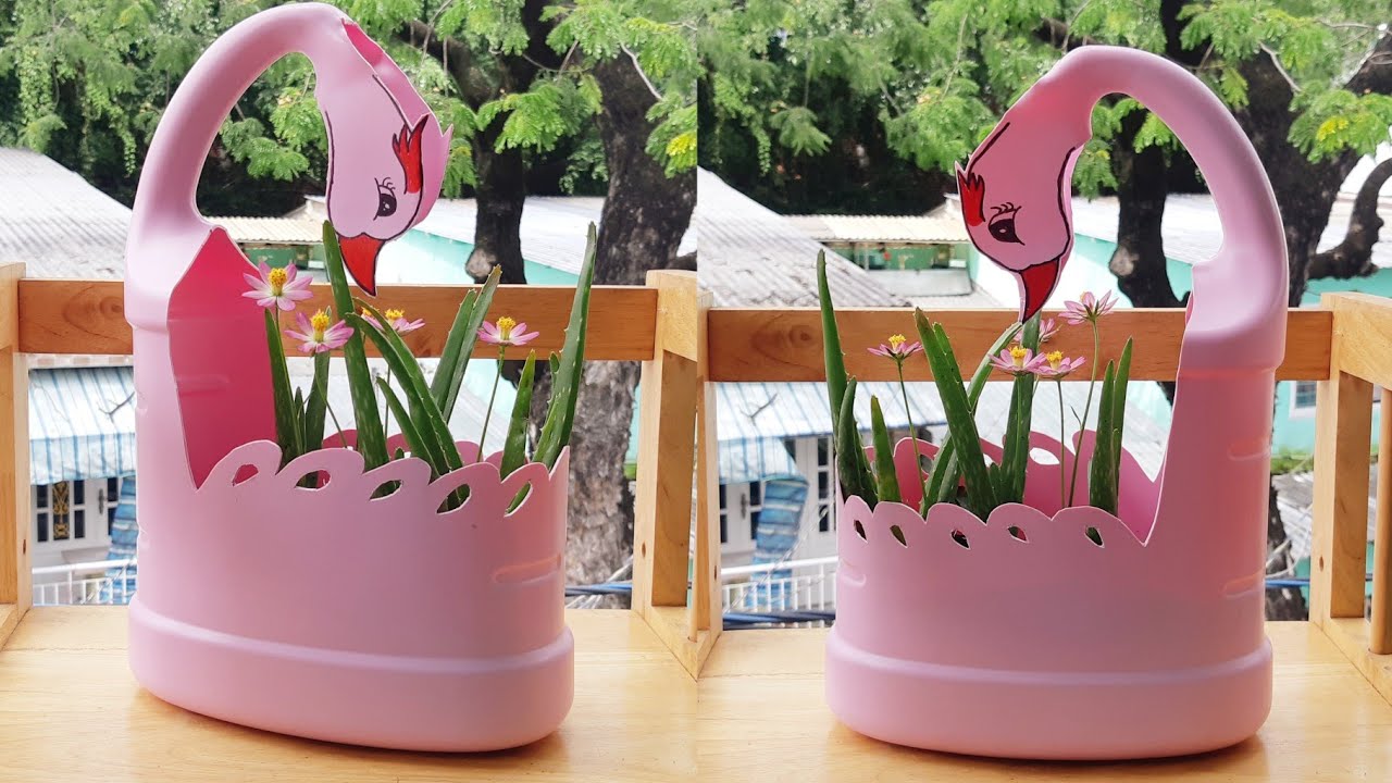 ý tưởng tái chế chai nhựa làm chậu trồng hoa thiên nga hồng cute|| HAVI TV