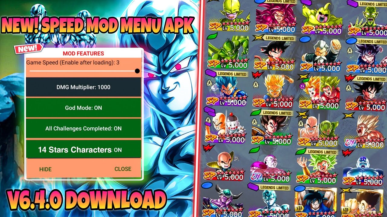 Dragon Ball Legends V6.4.0 NEW SPEED MOD MENU APK / 14 Stars Max Characters / DB Legends Hack