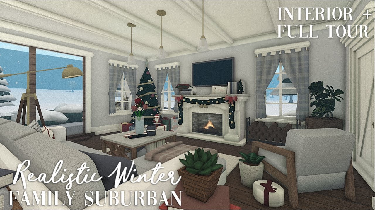 Roblox BLOXBURG : Realistic Winter Suburban Family Home Part 2 | Interior + Full Tour | House Build